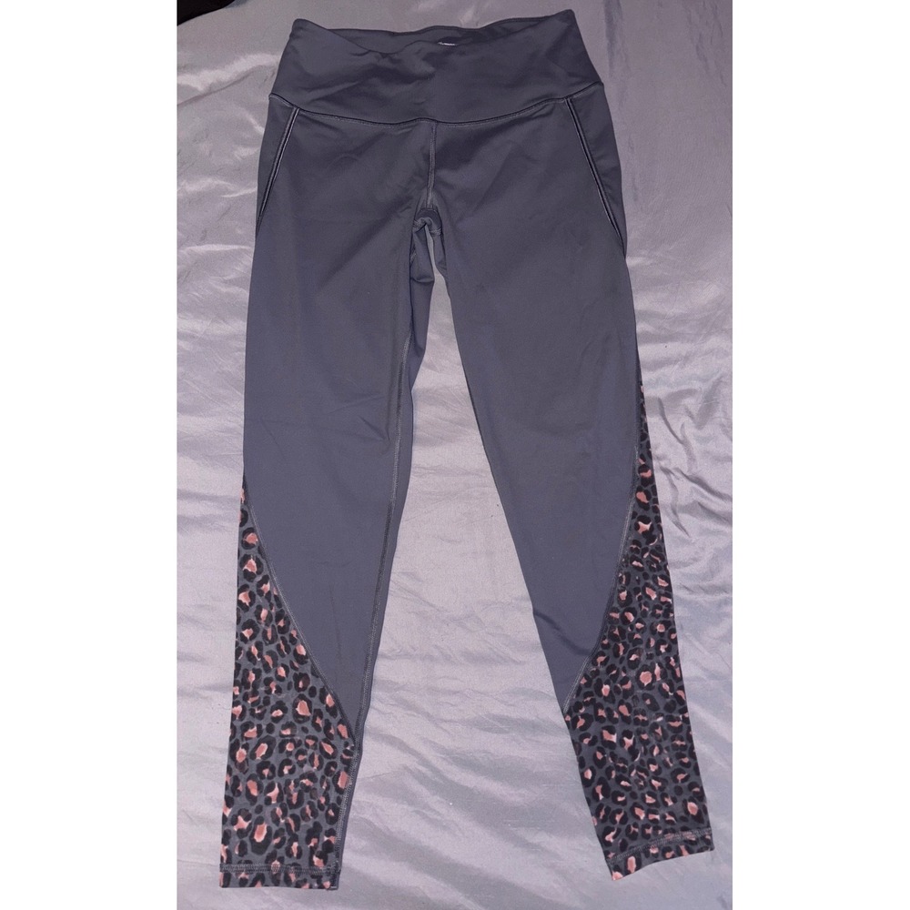 Victoria's Secret Victoria Sport Dark Gray Mesh Cheetah Panel Ankle Leggings, M